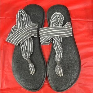 Sanuk Black and White Striped Sandals